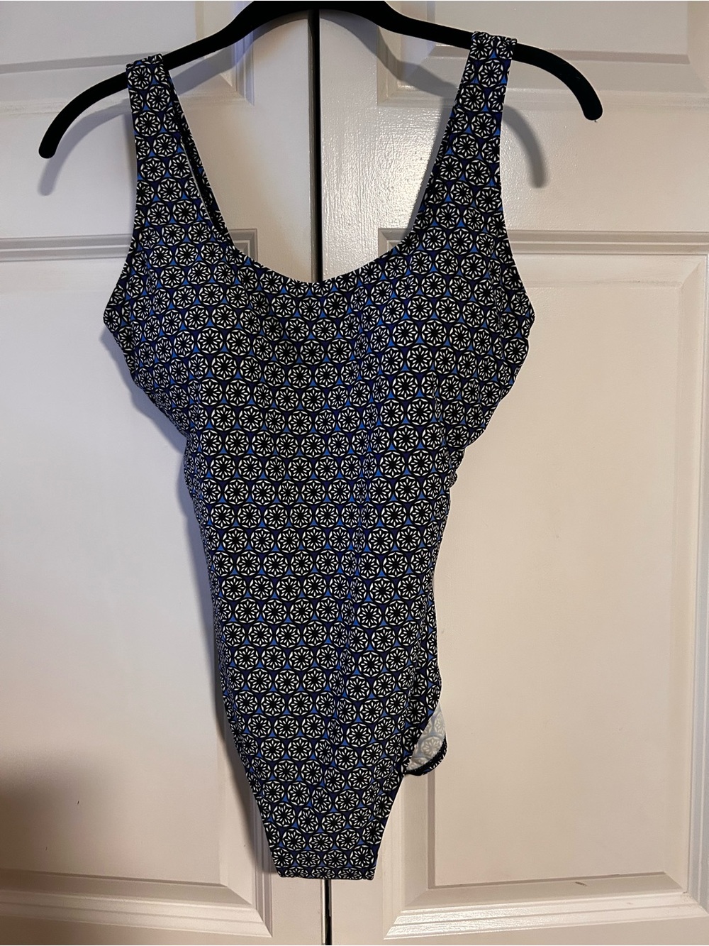 L.L. Bean Navy and White Patterned One-Piece Swimsuit